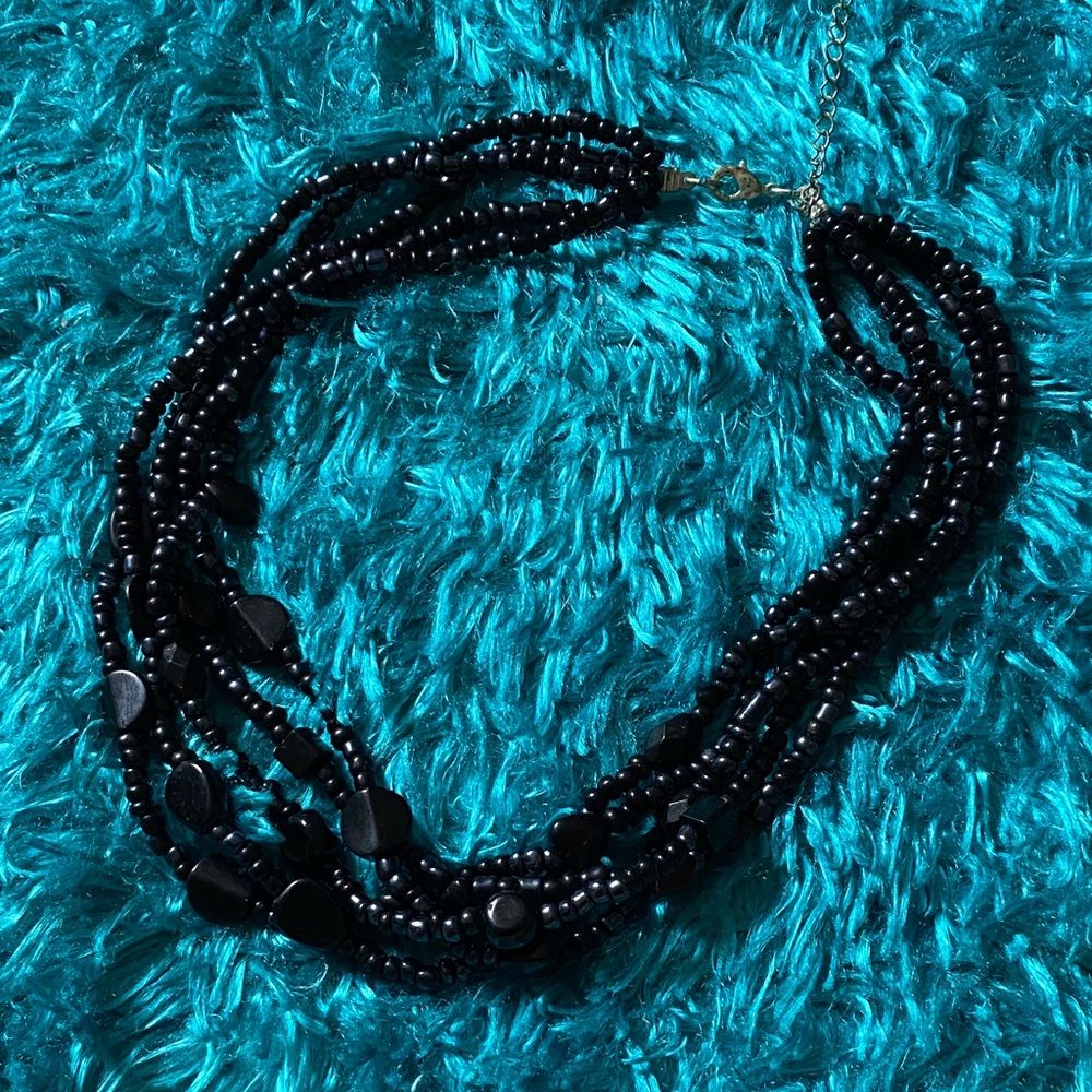 Black Five-Strand Beaded Necklace - Picture 1 of 16